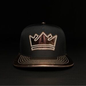 King Crown Snapback Cap, Gold, Vinyl Flat Brim, Hip-Hop Style